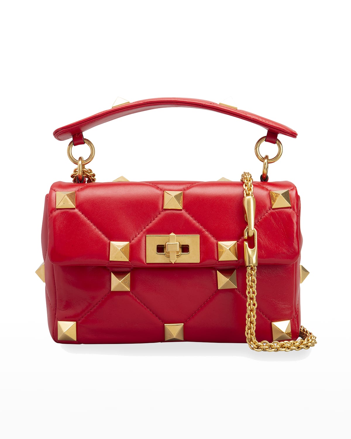 Valentino Garavani Roman Stud Medium Quilted Chain Shoulder Bag In Red