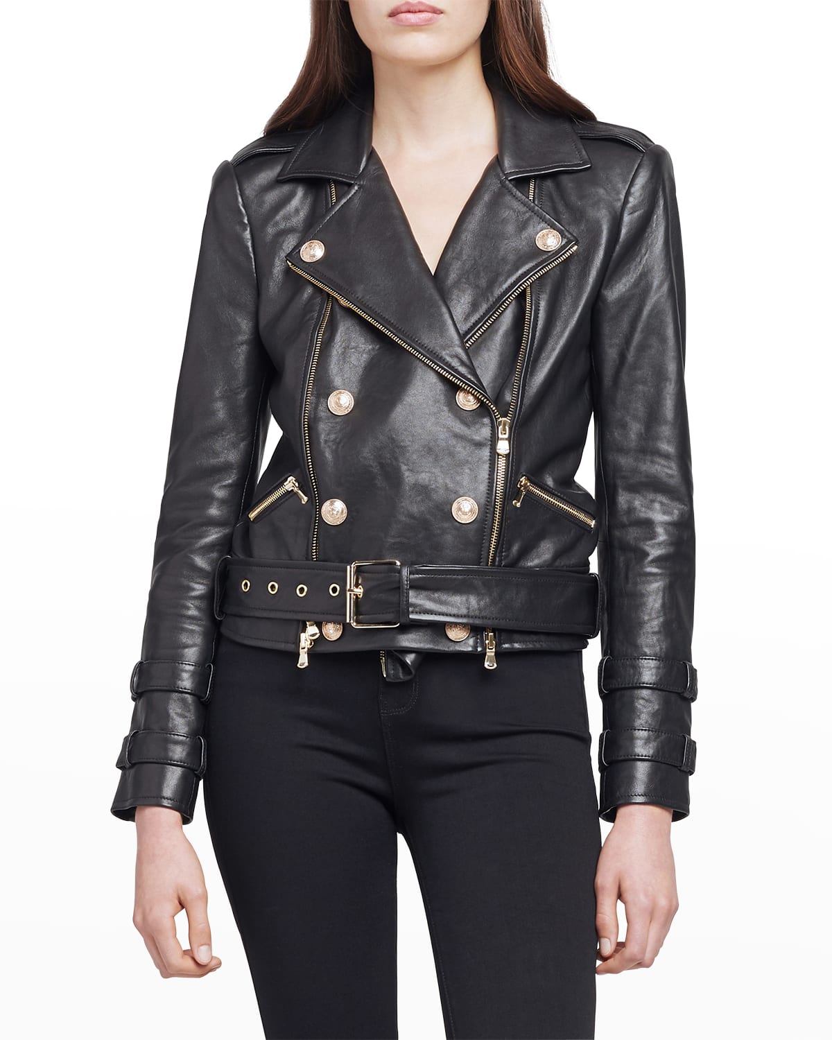 L Agence Billie Double-breasted Leather Jacket In Black