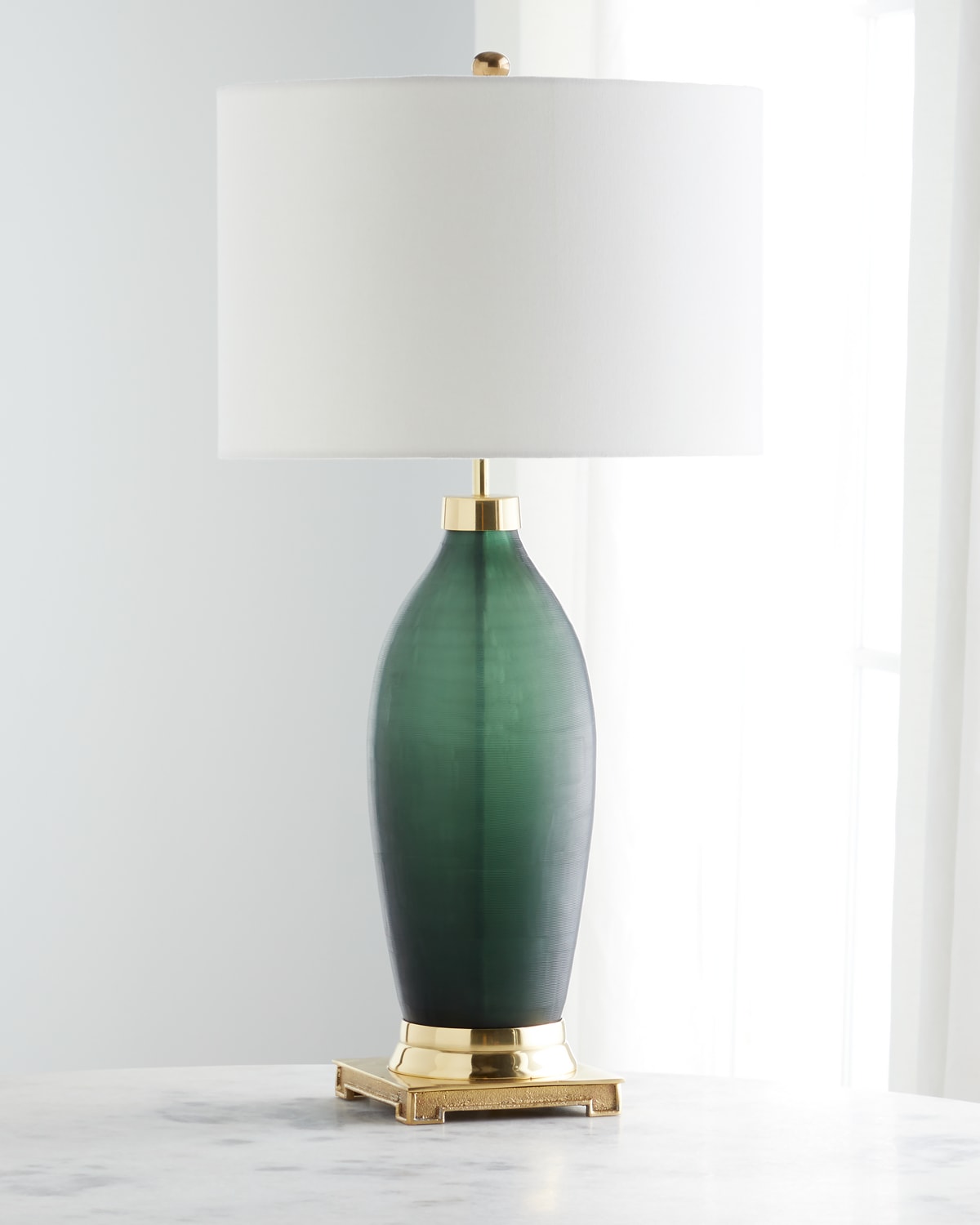 John-richard Collection Emerald Green Etched Glass Table Lamp In Emerald