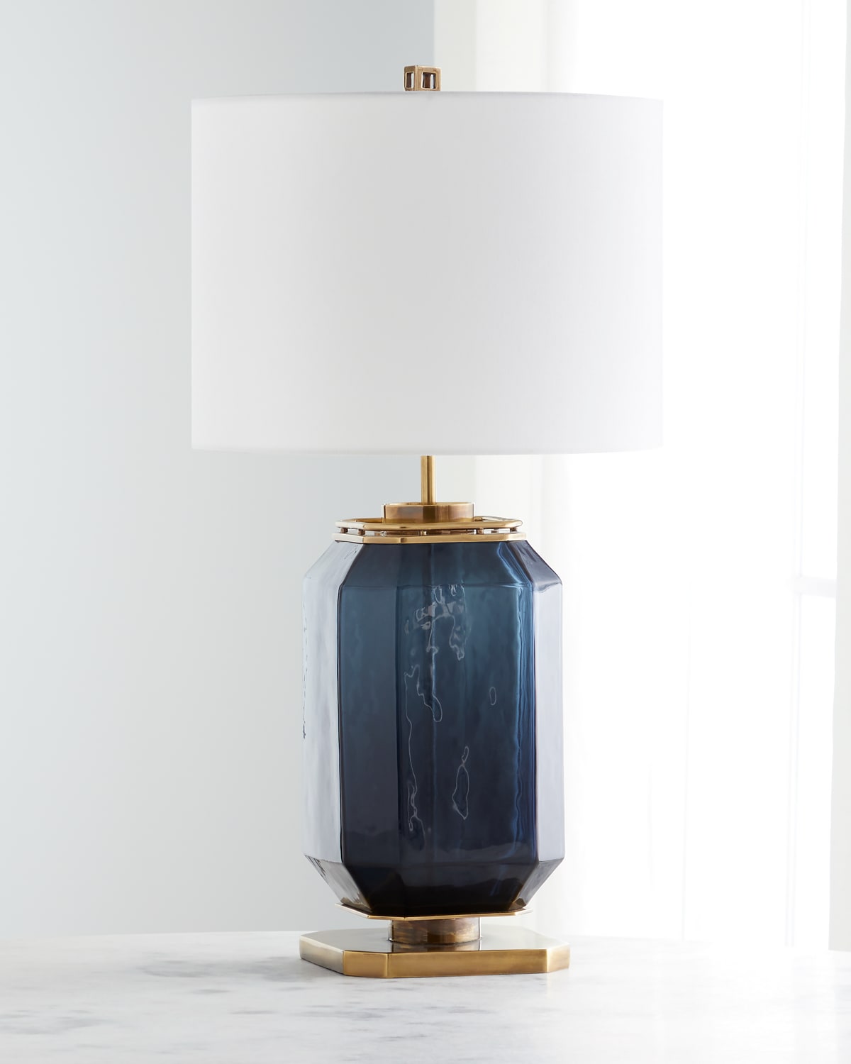 John-richard Collection Navy Blue Glass And Brass Table Lamp In Navy