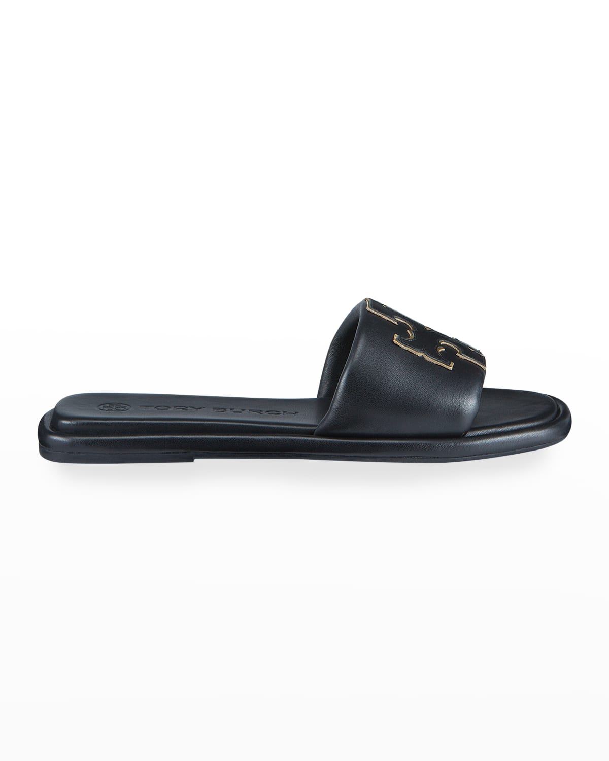 Double T Leather Medallion Slide Sandals