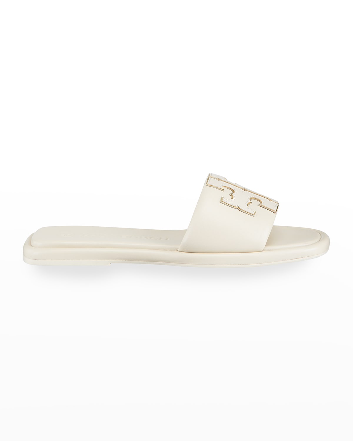 Tory Burch Double T Leather Medallion Slide Sandals In Dulce De Leche