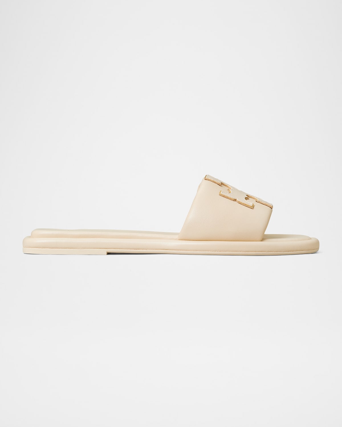 Tory Burch Double T Leather Medallion Slide Sandals In Dulce De Leche