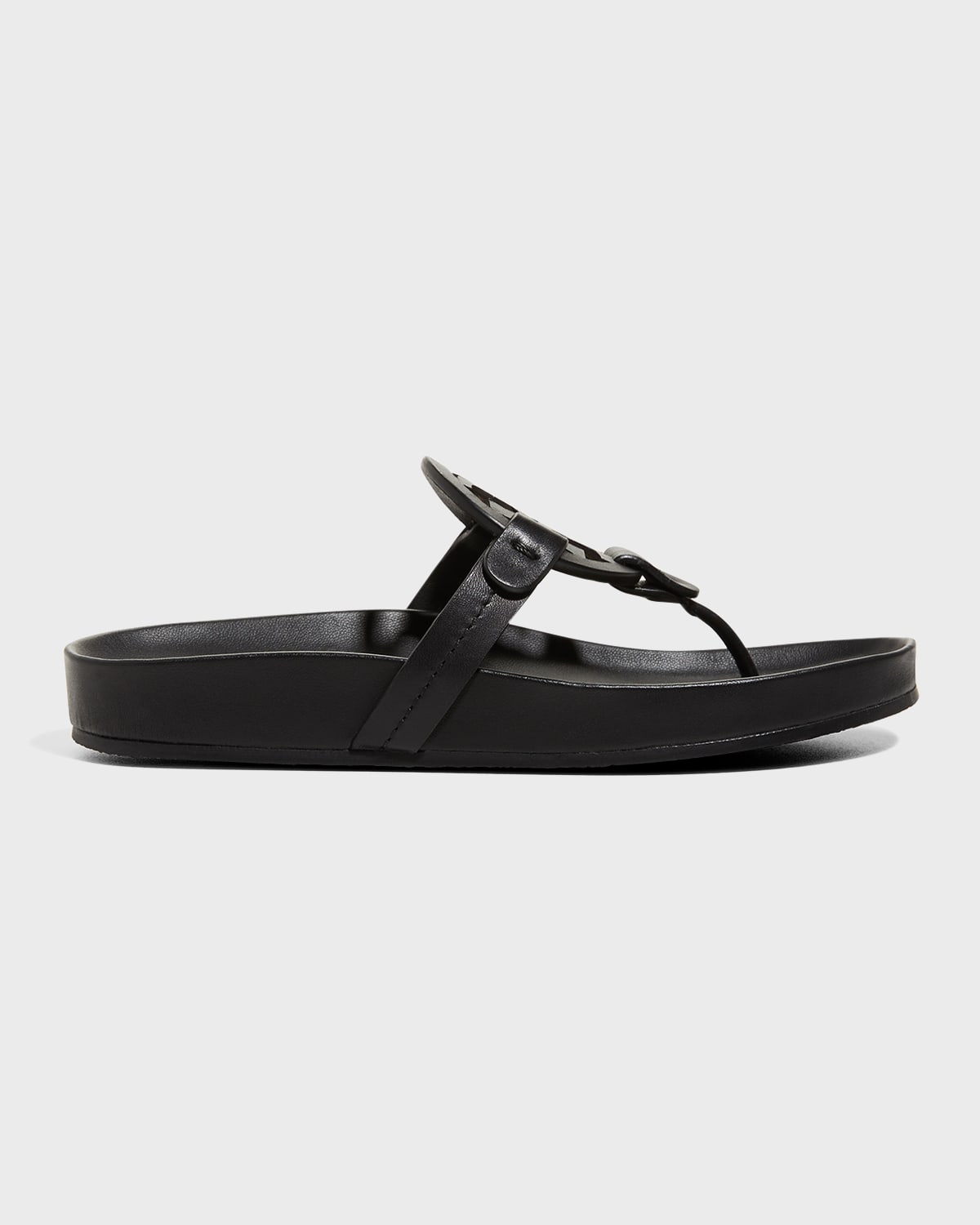 Shop Tory Burch Miller Cloud Leather Thong Sandals In Perfect Black  Perfect Black