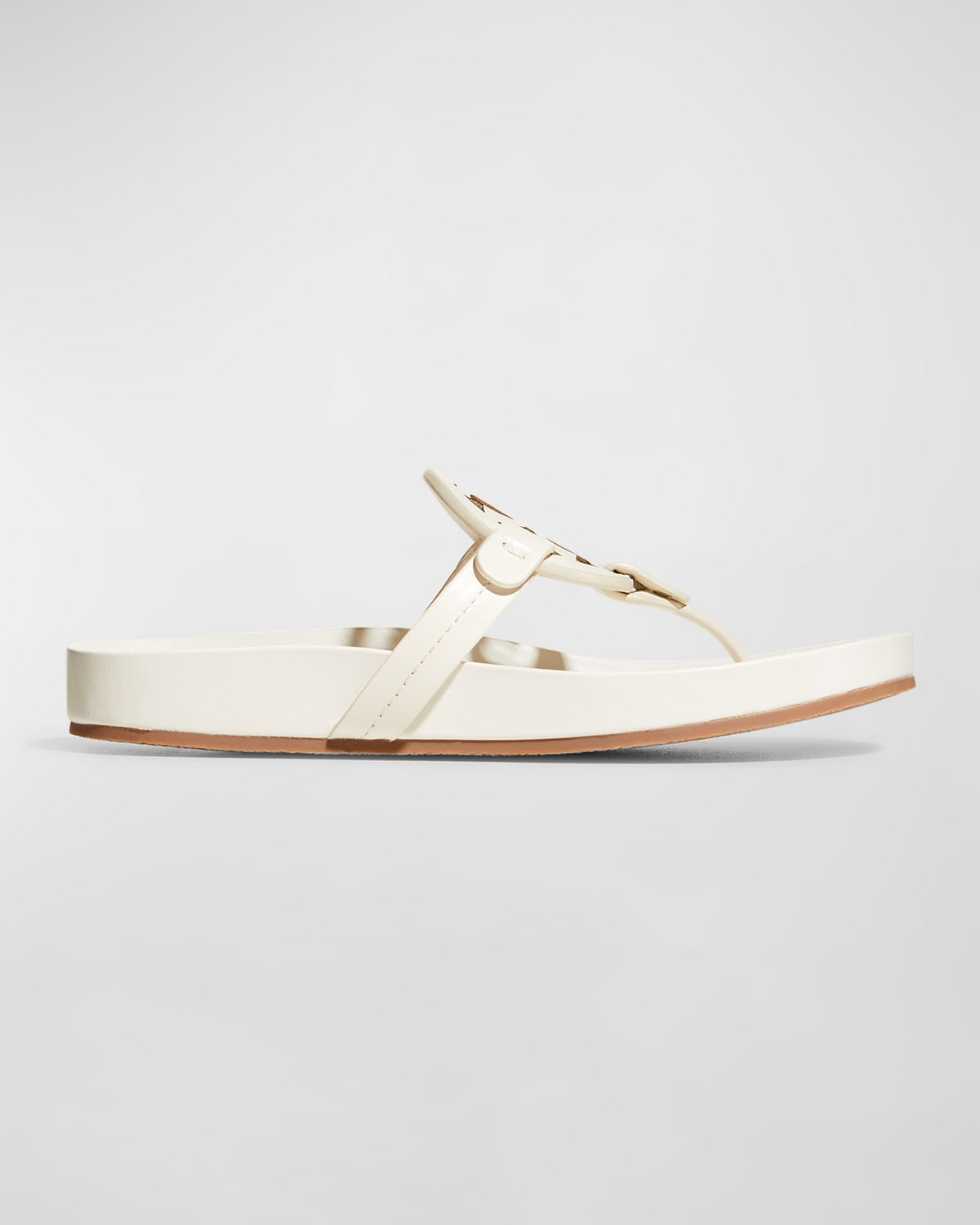 Shop Tory Burch Miller Cloud Leather Thong Sandals In New Ivory