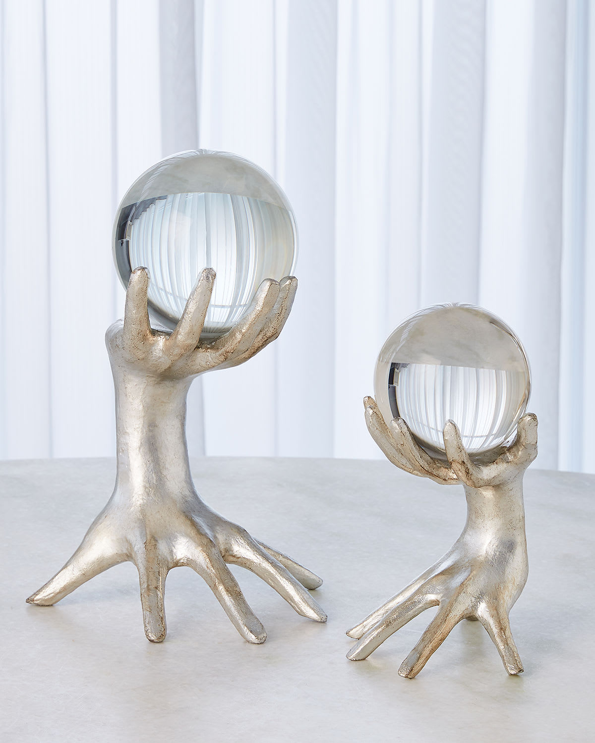 Shop Global Views Small Hands On Sphere Holder In Silver