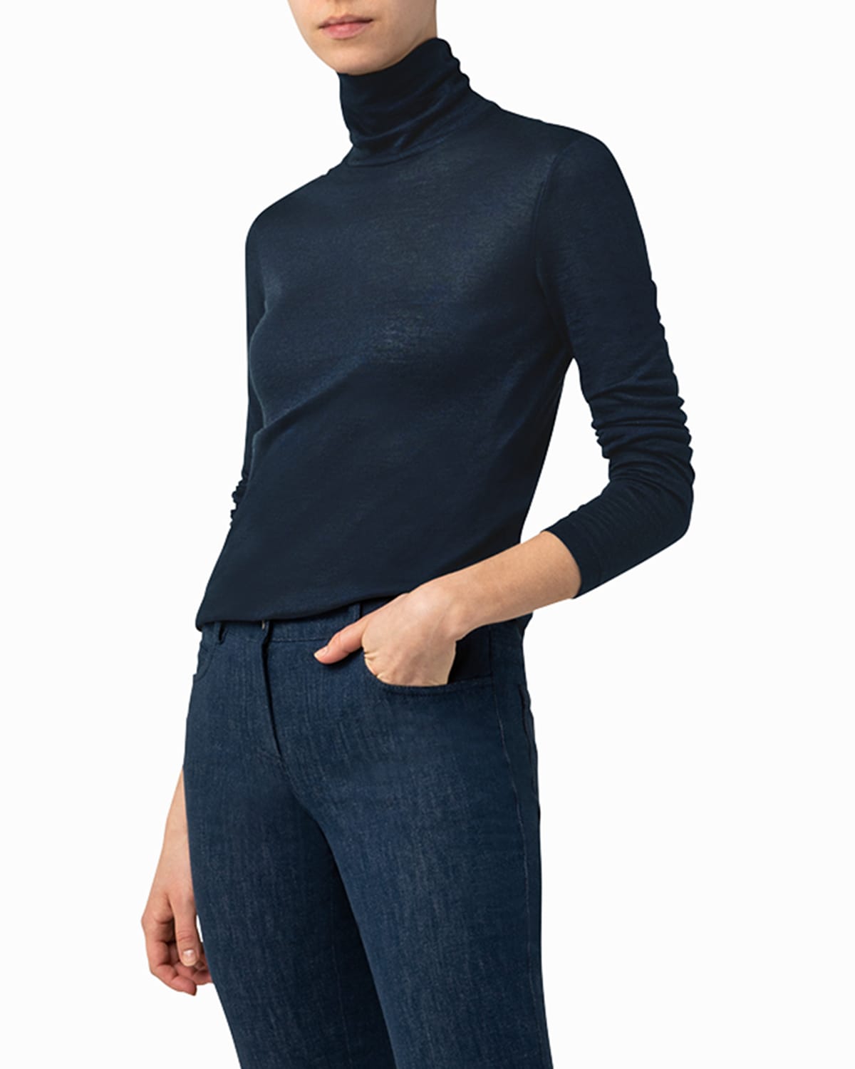 Akris Mock-neck Cashmere-silk Long-sleeve Top In Black