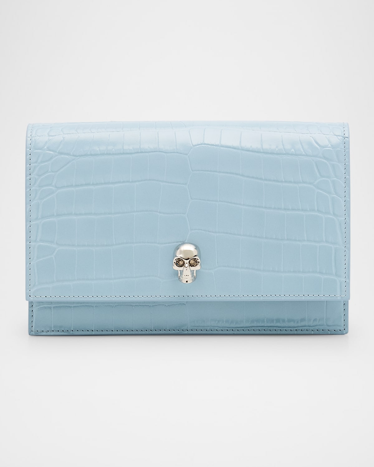 Alexander Mcqueen Mini Skull Croc-embossed Crossbody Bag In Shirting Blue