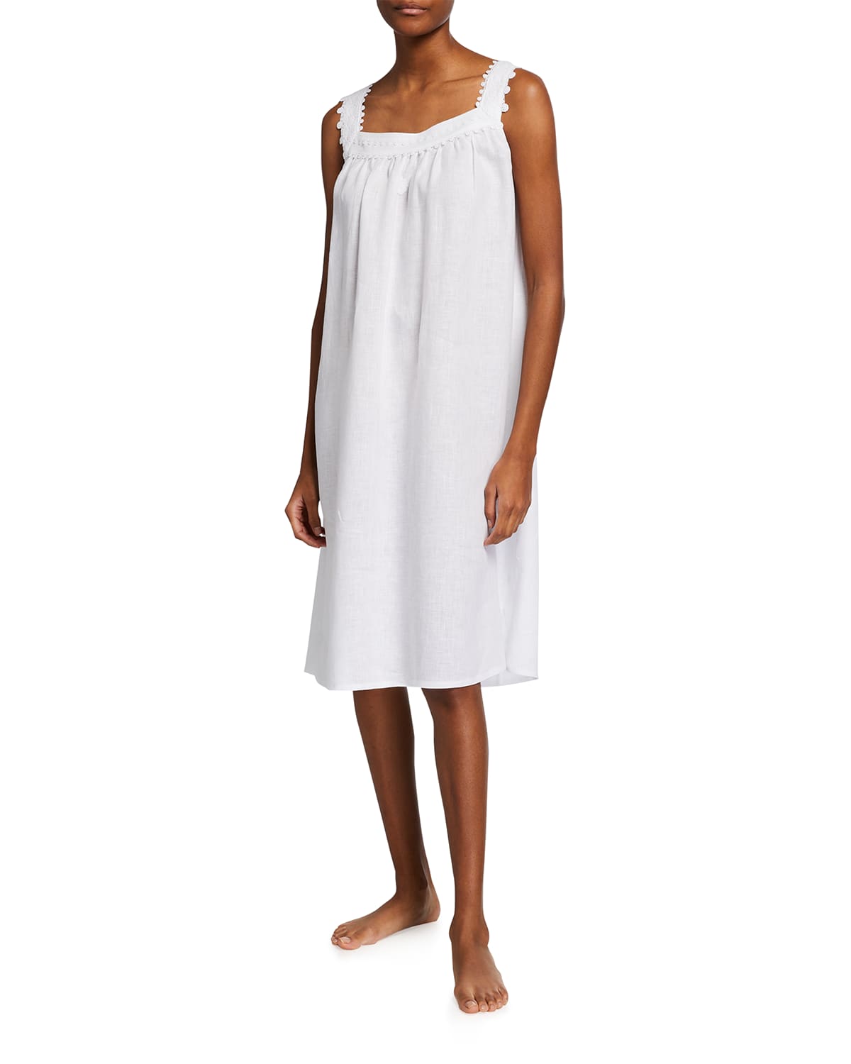 Celestine Claudine 1 Linen-cotton Sleeveless Nightgown In White
