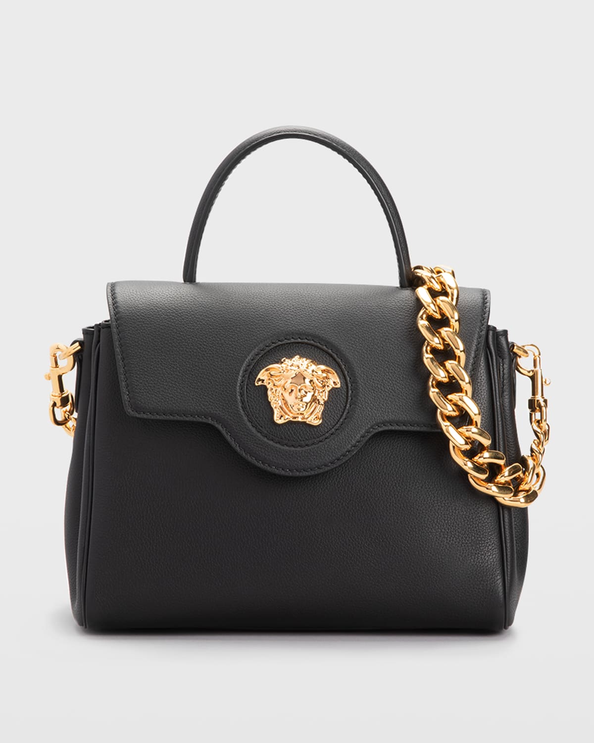 Versace Mini La Medusa Leather Top Handle Bag In Black