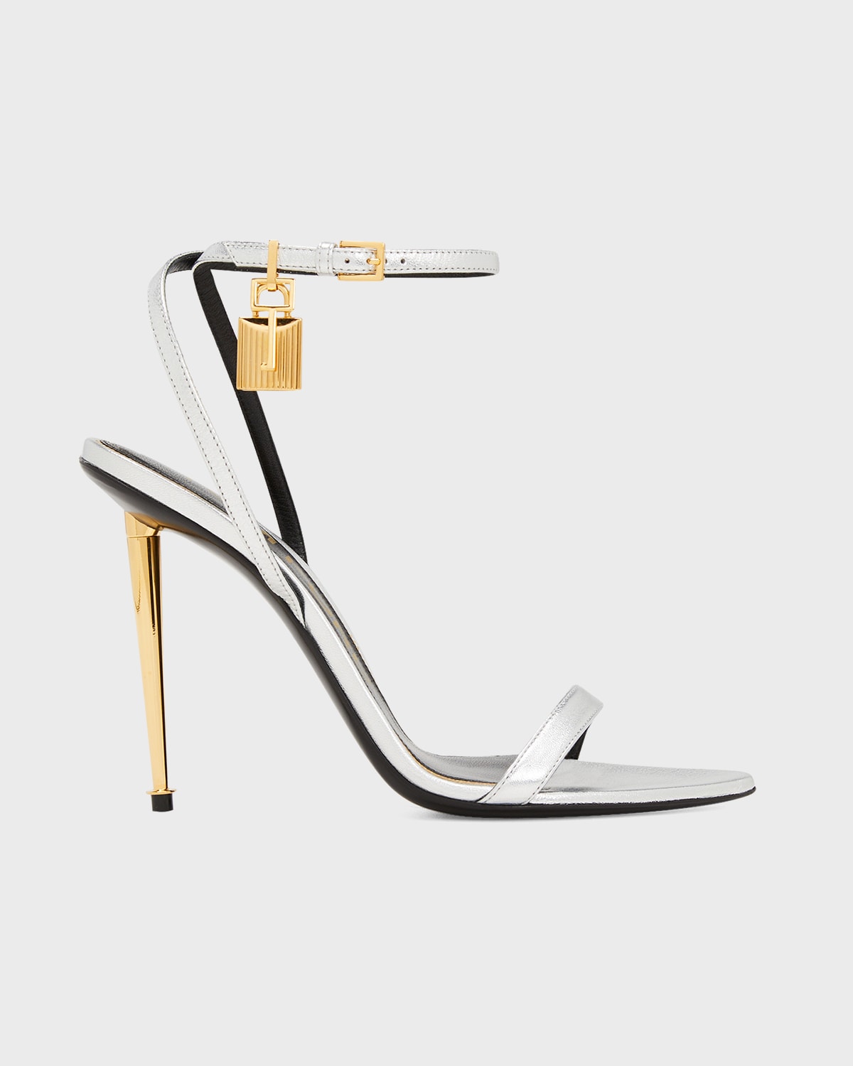 Shop Tom Ford Lock Metallic Stiletto Sandals In Silver