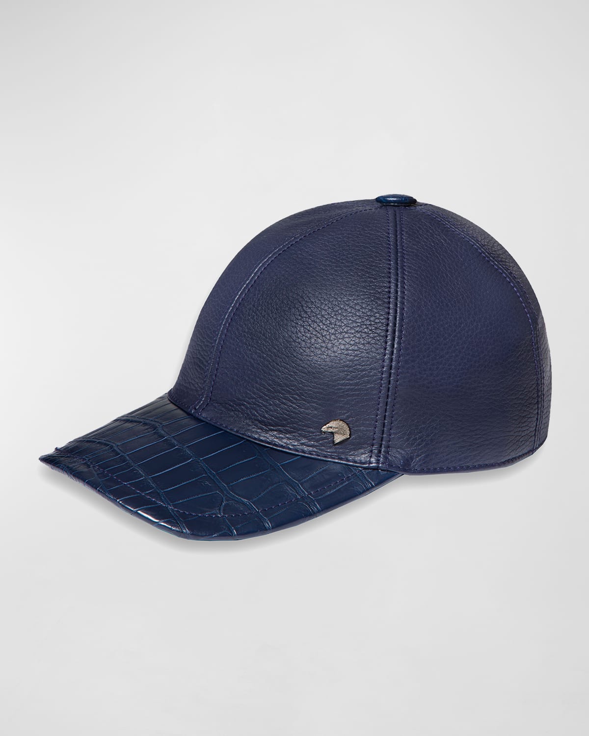 Stefano Ricci Men's Leather Baseball Hat W/ Crocodile Trim In Blue