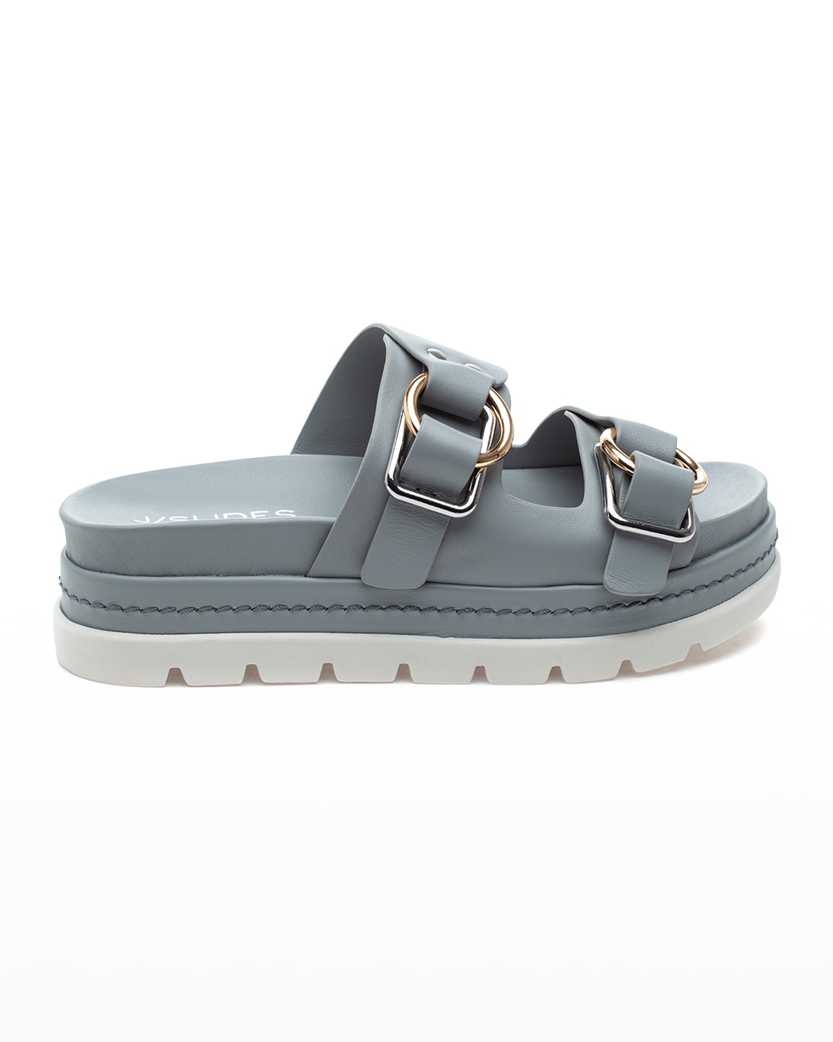 JSlides Baha Leather Double-Buckle Slide Sandals