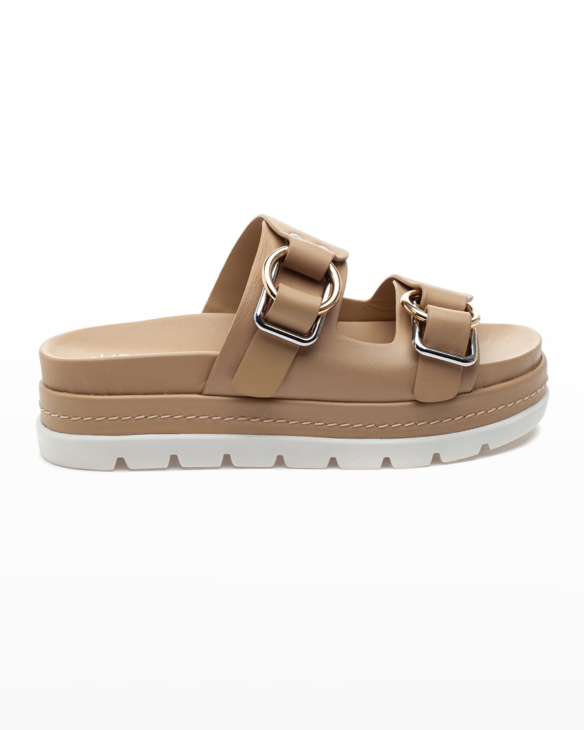 JSlides Baha Leather Double-Buckle Slide Sandals