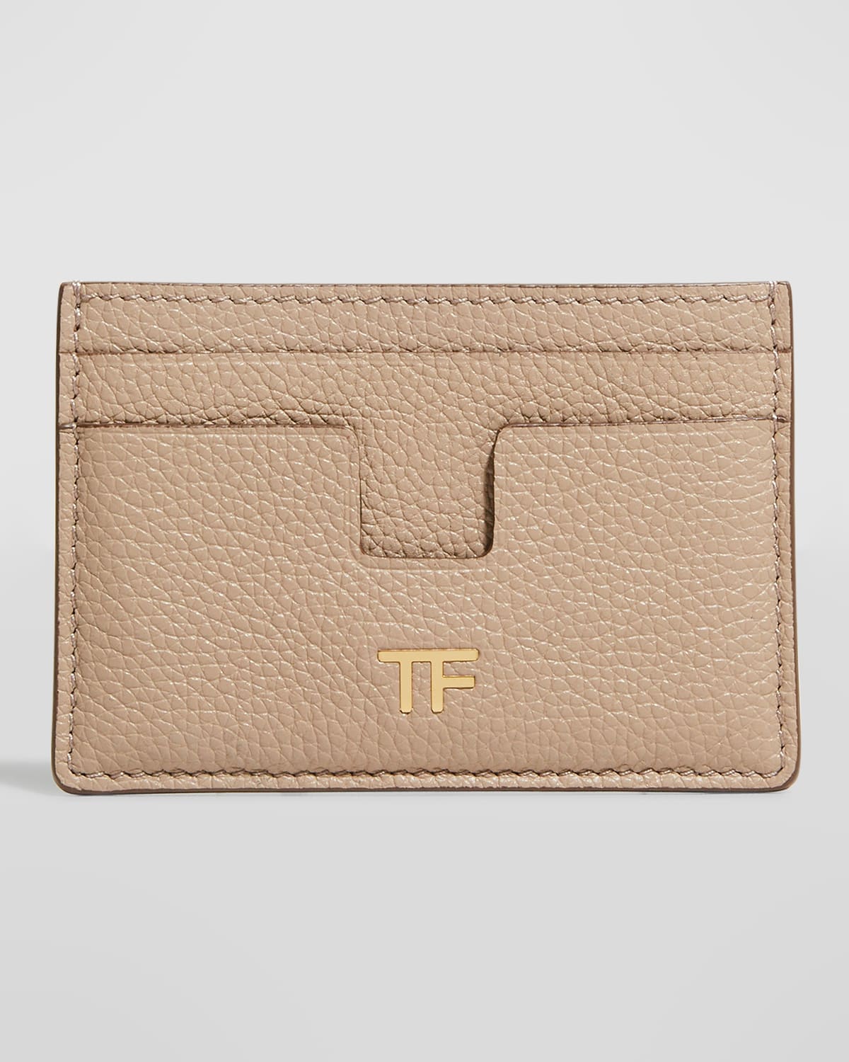 Tom Ford Tf Card Holder In Grained Leather In Silk Taupe