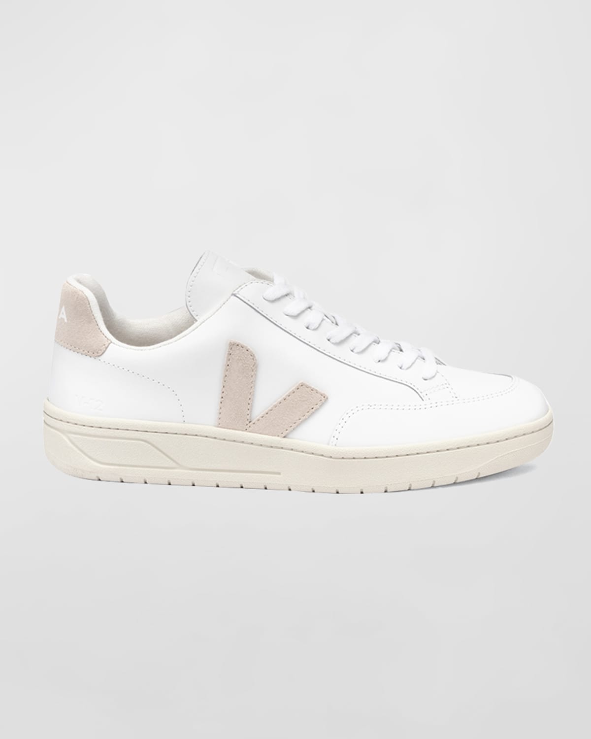 Veja V12 Mixed Leather Court Sneakers In Light Beige