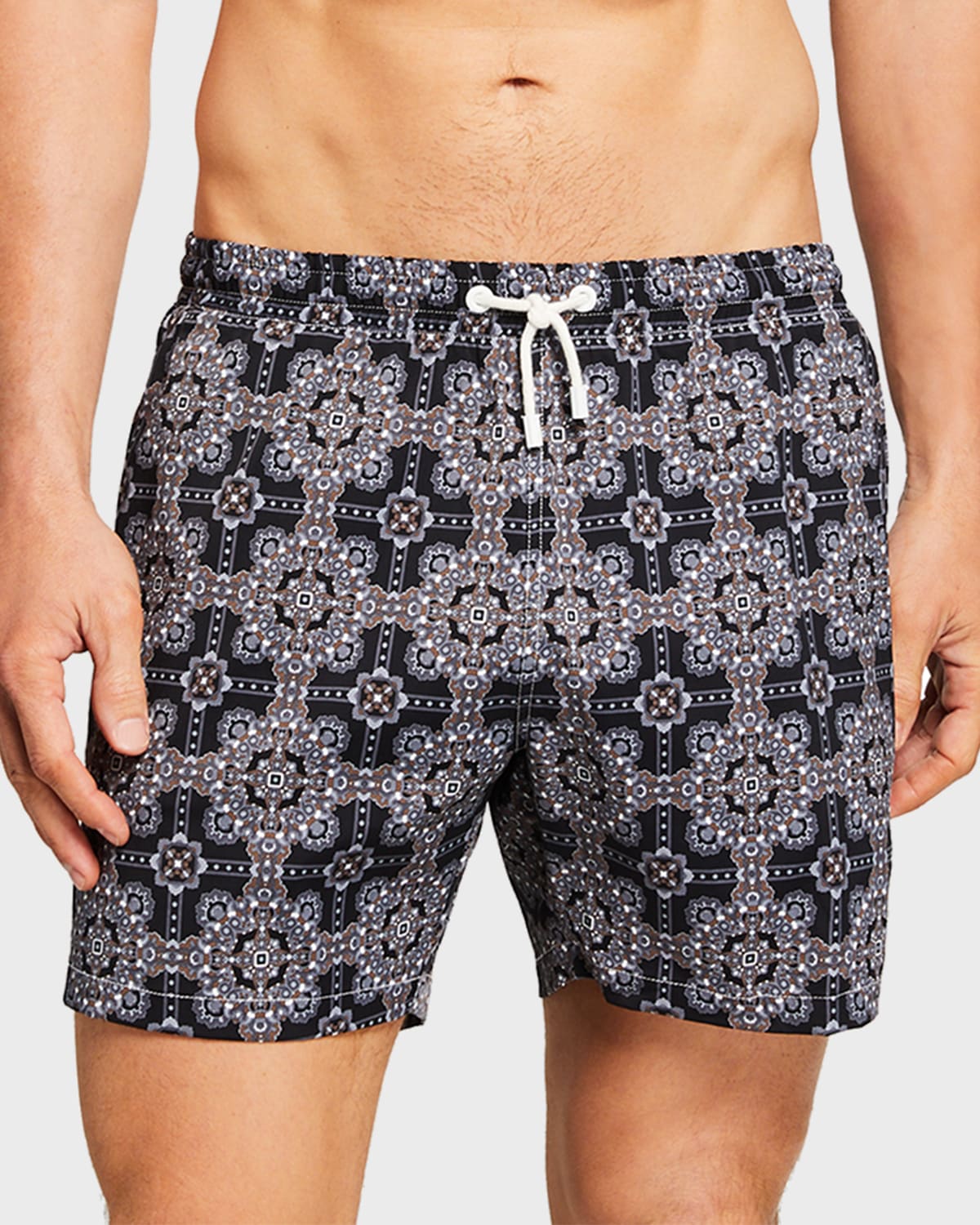 Stefano Ricci Men's Printed Swim Trunks In Greybrown