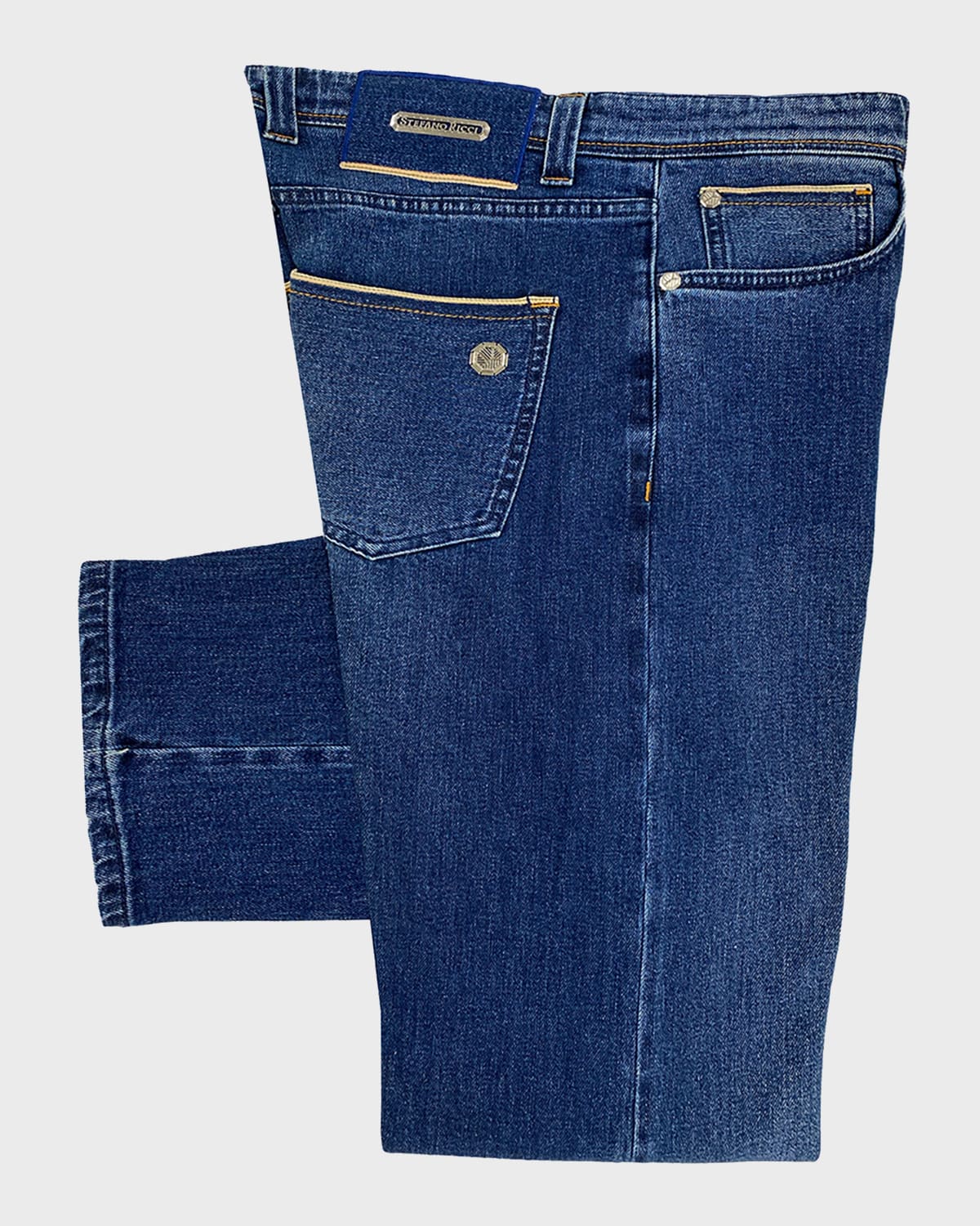 Men's Medium-Wash Jeans w/ Contrast Trim