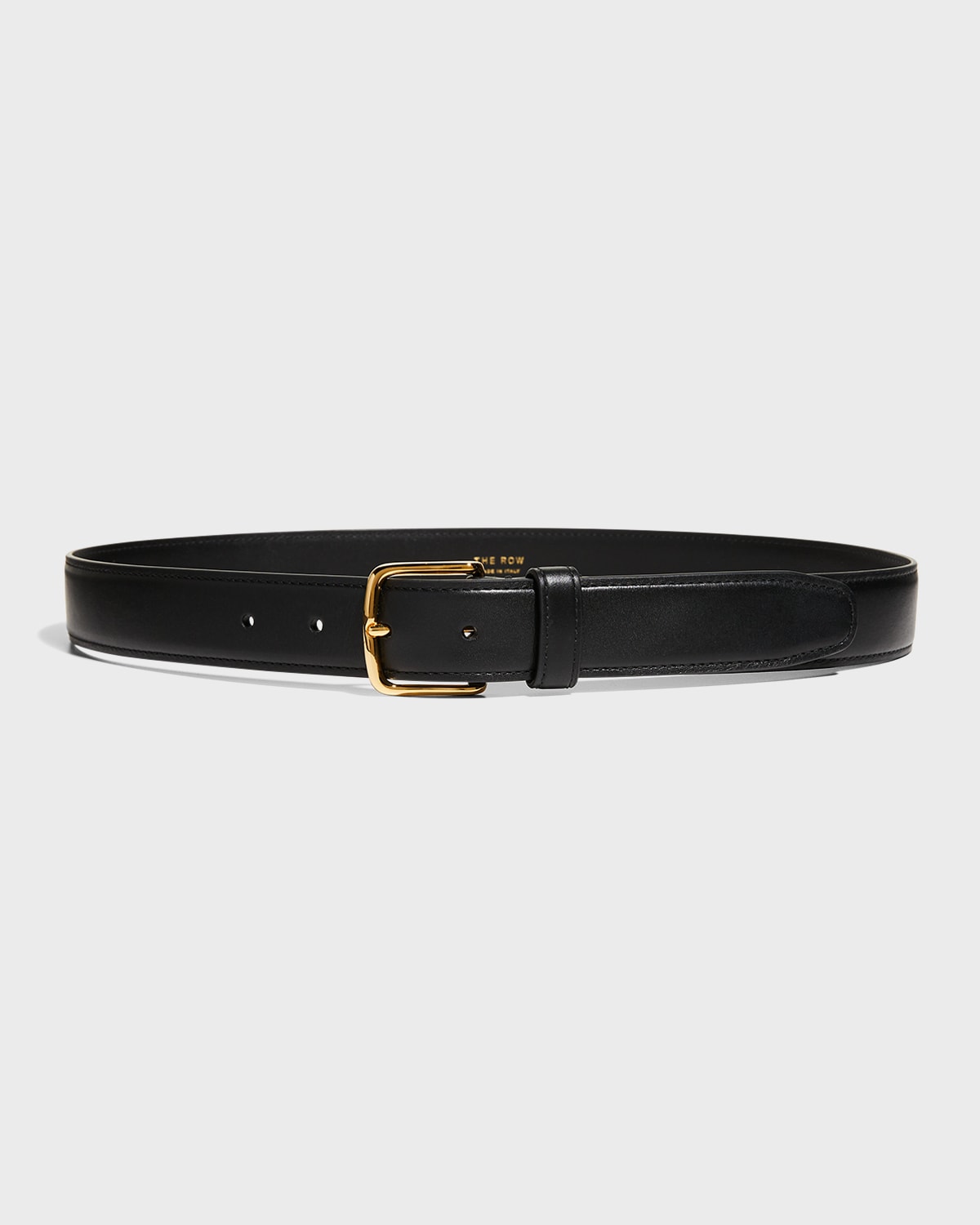 Shop The Row Classic Calf Leather Belt In Black Shiny Gold