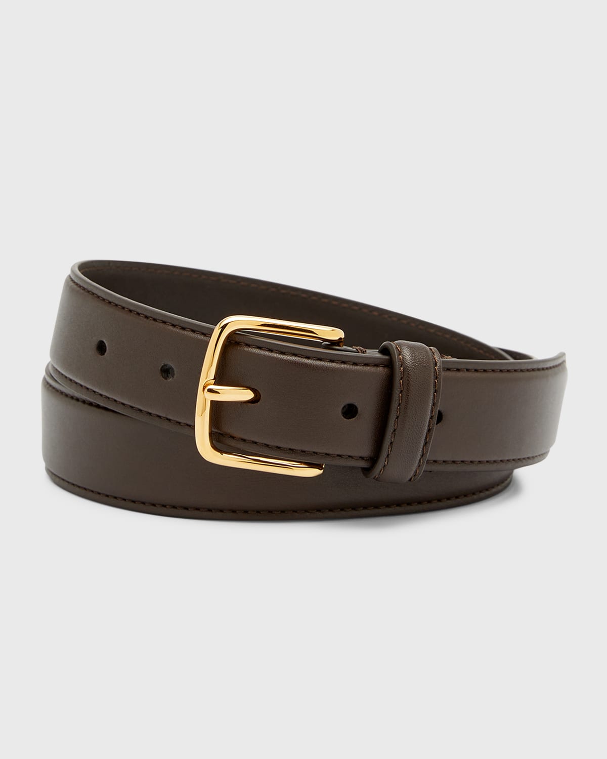 The Row Classic Calf Leather Belt In Dark Brown Gold