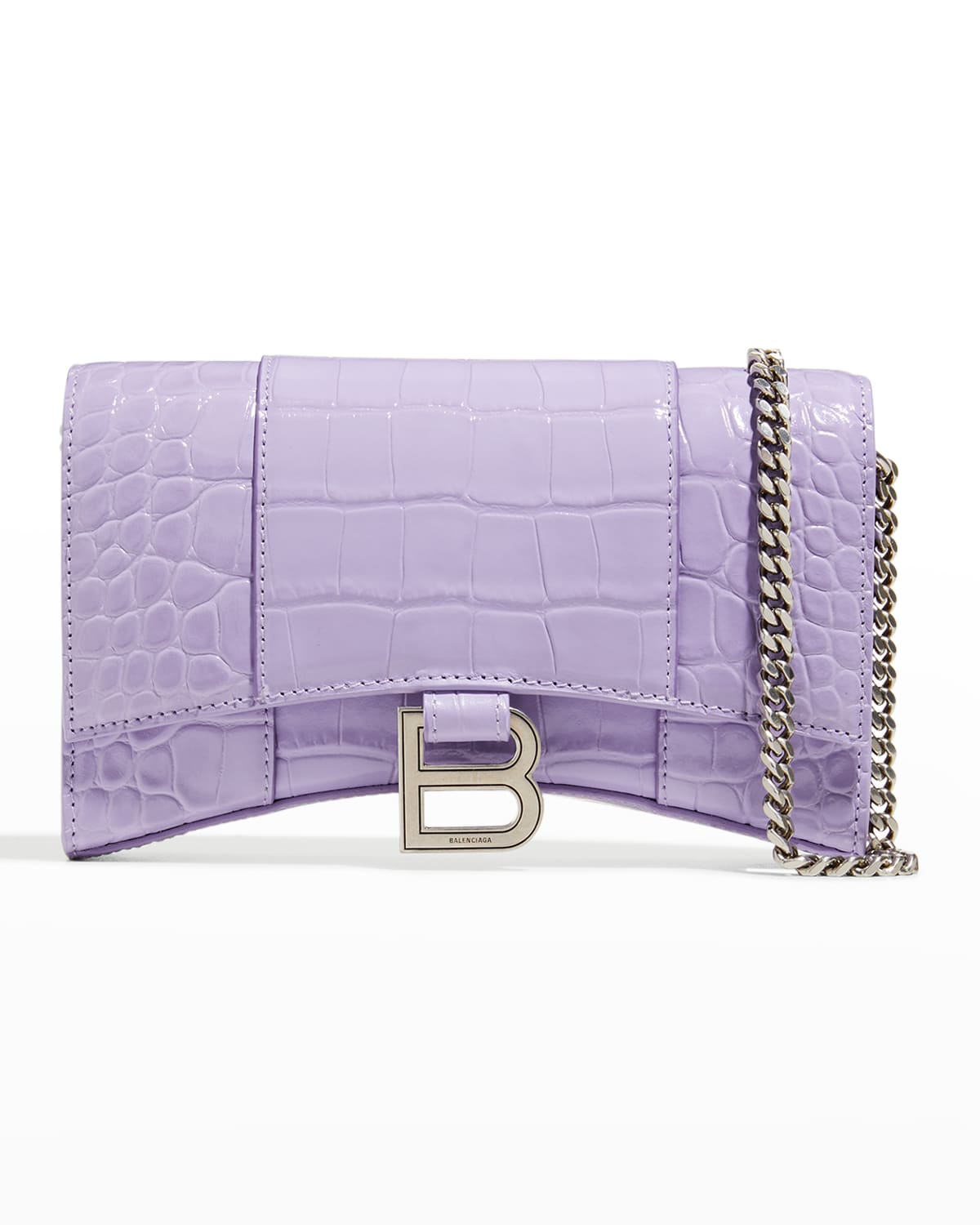 Balenciaga Hourglass Croc-embossed Wallet Crossbody Bag In Lilac