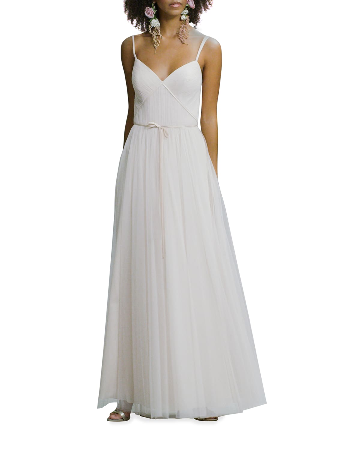 Marchesa Notte Bridesmaid Sweetheart Ruched Double-strap Cami Gown In Oyster