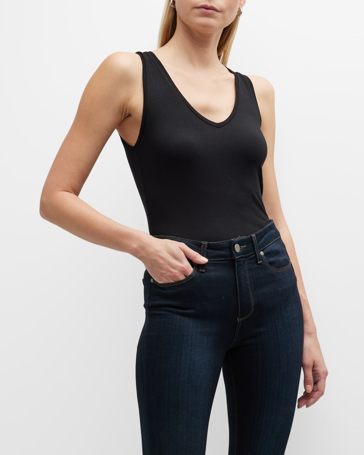 Majestic Soft-touch V-neck Tank In 002 Noir