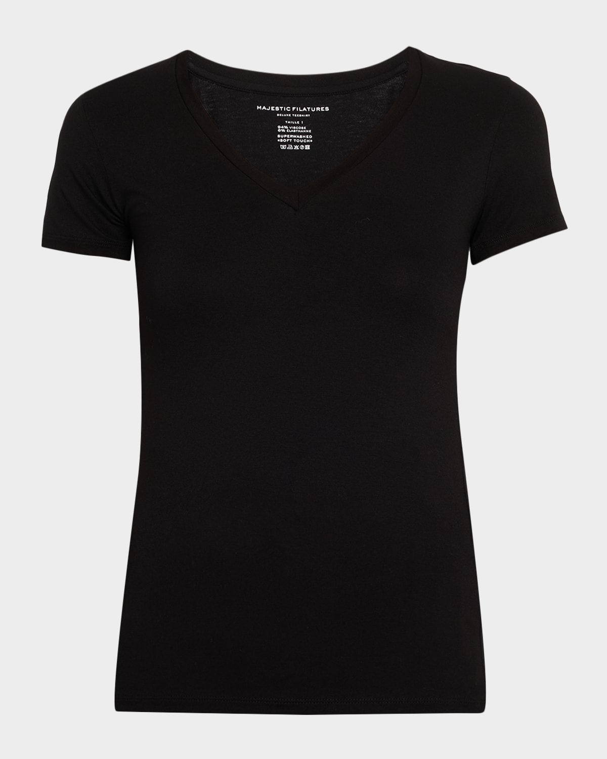 Majestic Soft Touch Short-sleeve V-neck Top In Black