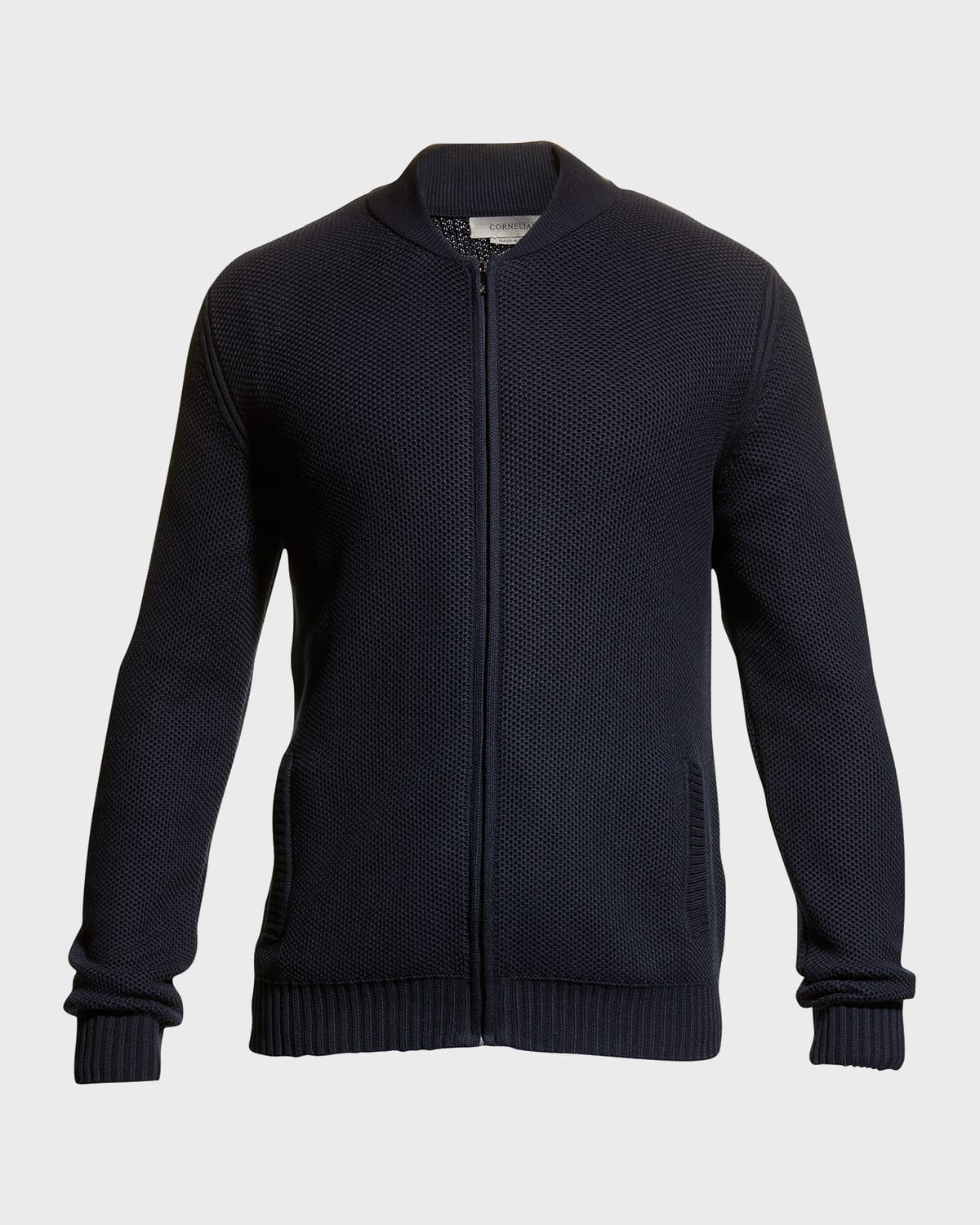 Men's Silk/Cotton Pique Zip-Front Cardigan