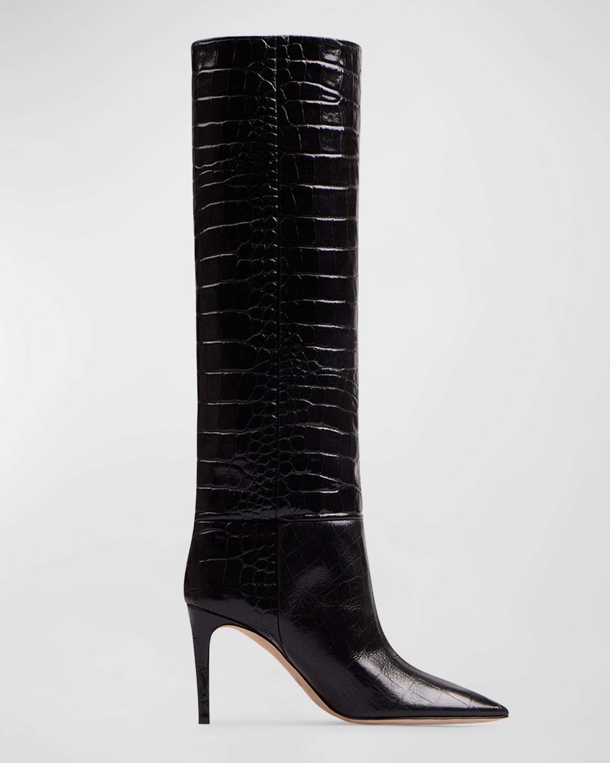 Shop Paris Texas 85mm Mock-croc Stiletto Knee Boots In Carbone Black