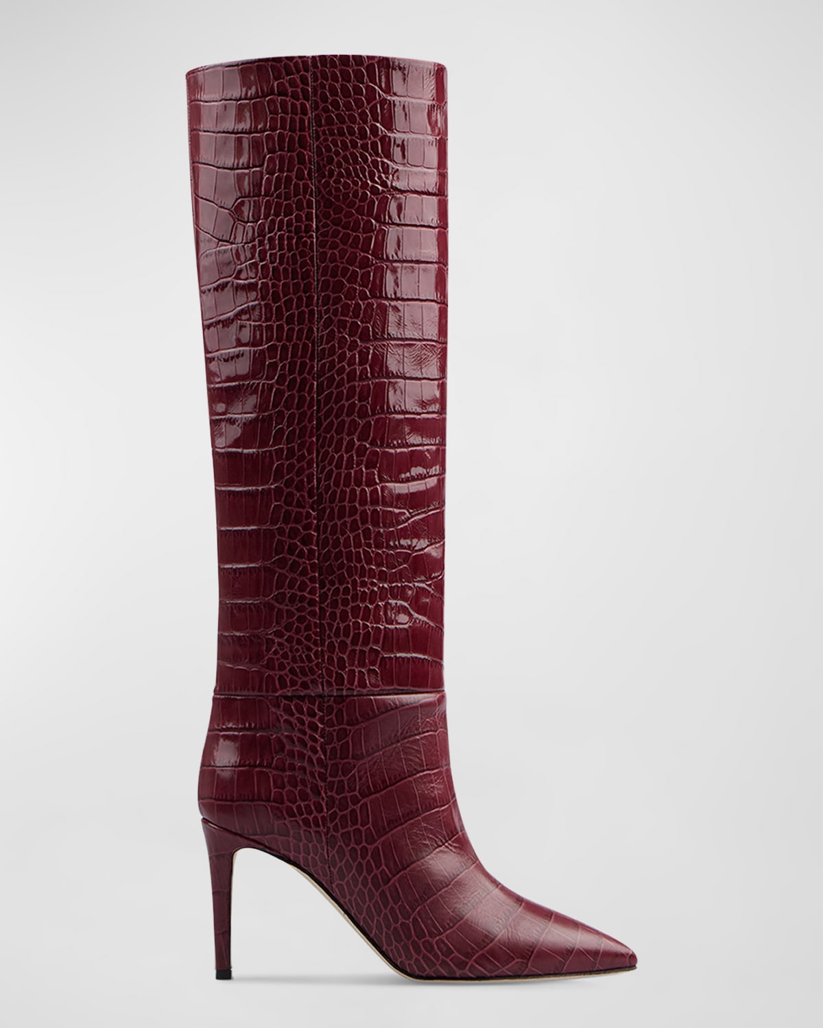 Paris Texas 85mm Mock-croc Stiletto Knee Boots In Bordeaux