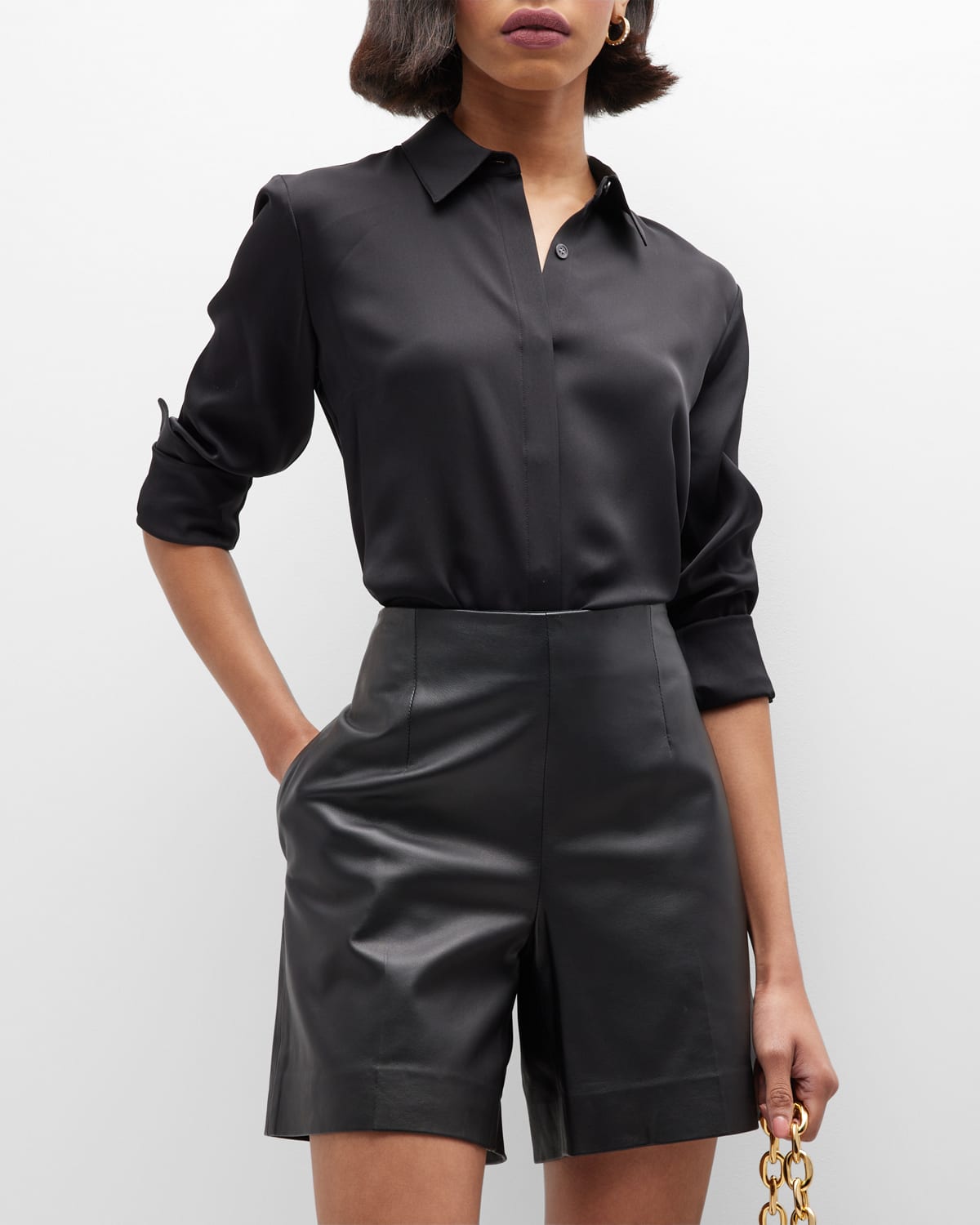 Theory Womens Black Fitted Button-up Stretch-silk Shirt M In Black