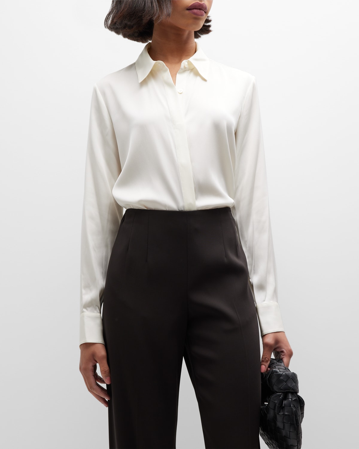 Theory Sunaya Stretch Silk Button-down Blouse In Ivory