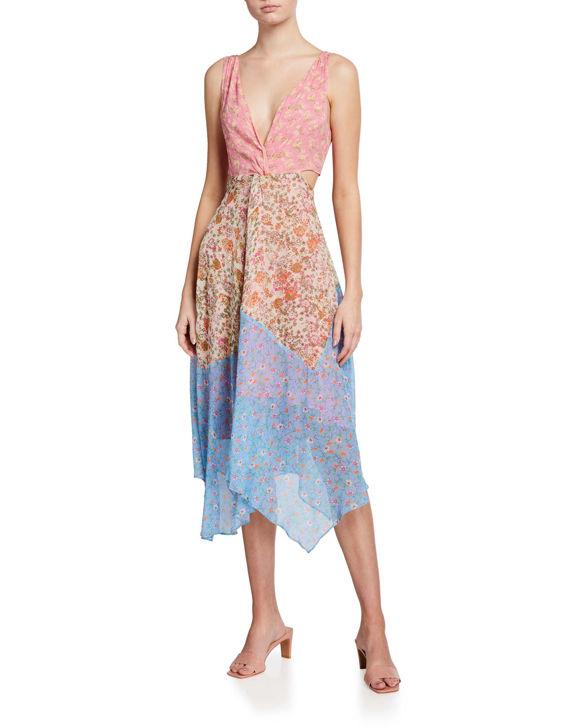 Ramy Brook Isabel Floral Handkerchief-Hem Midi Dress
