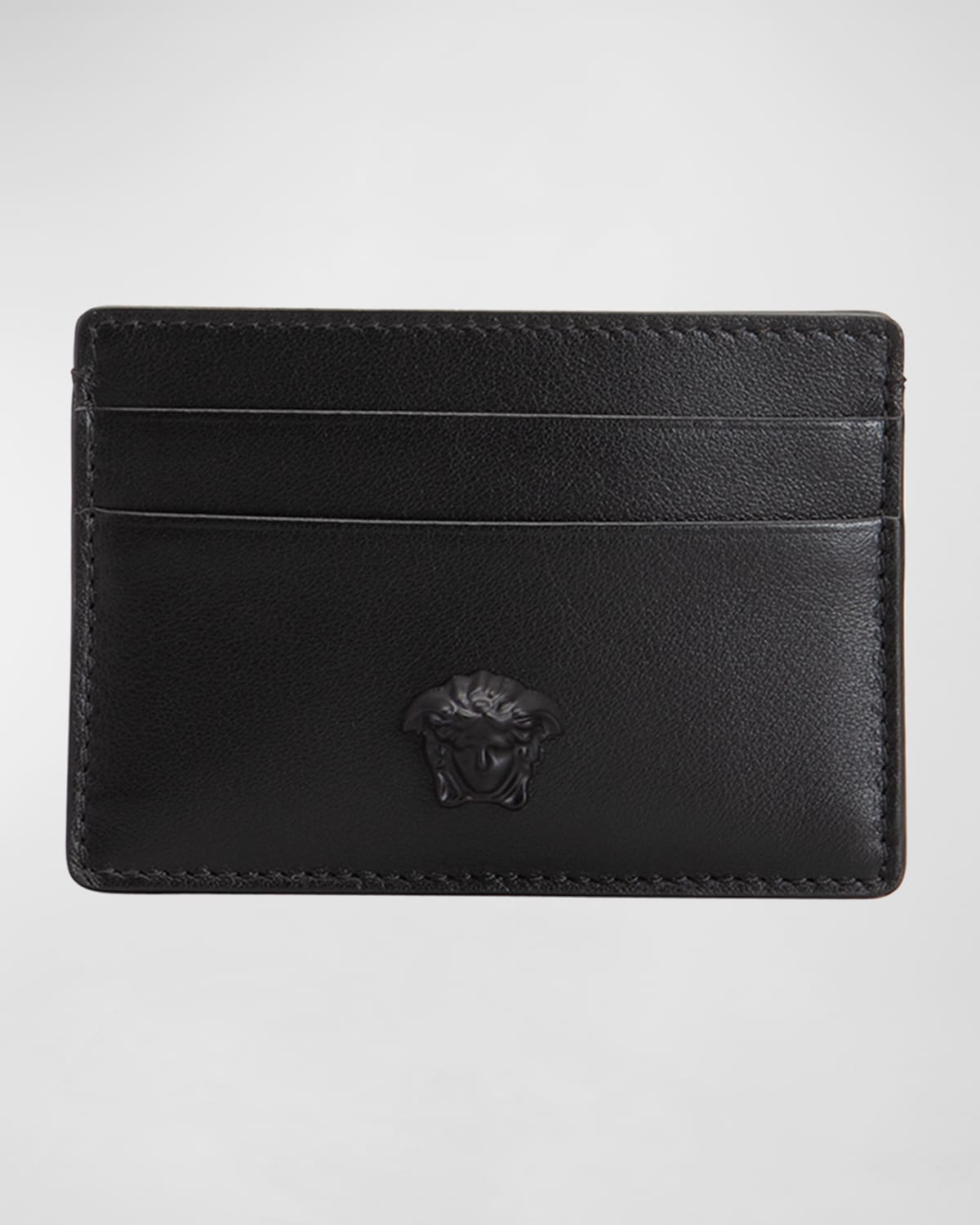 Versace Men's Medusa Leather Card Case In Black,gold