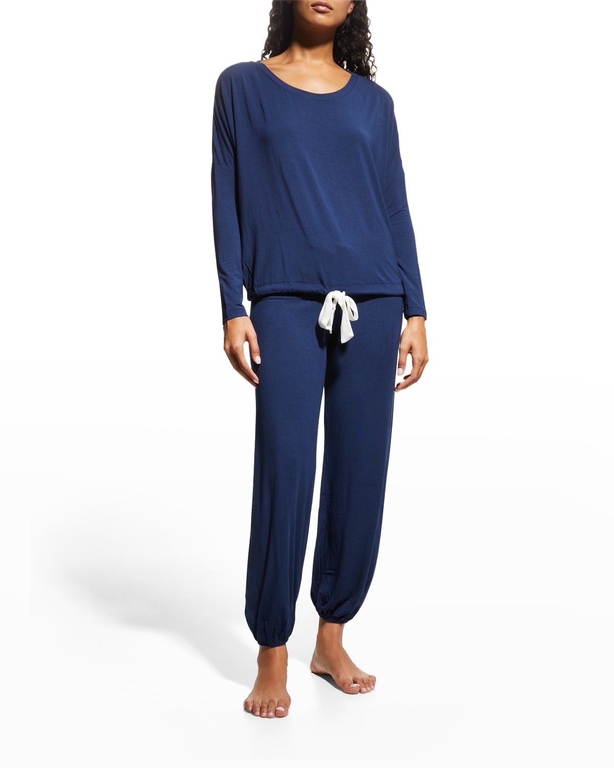 Eberjey Gisele Jersey Knit Slouchy Pajamas In Navy/ivory