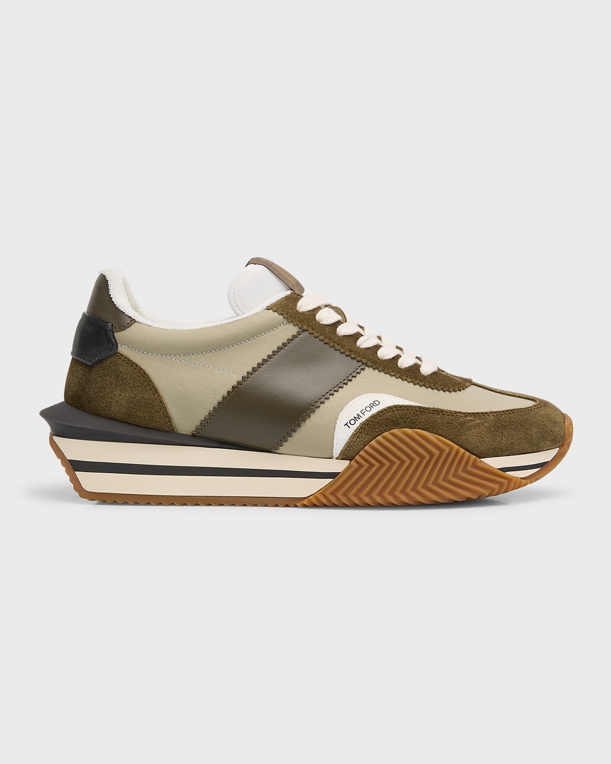 Shop Tom Ford Men's James Colorblock Platform Low-top Sneakers In Khaki Cream