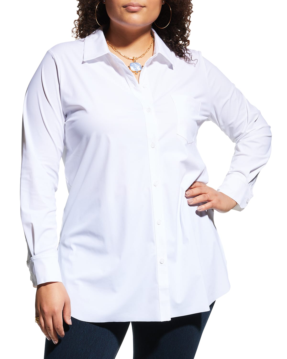 LYSSÉ PLUS SIZE SCHIFFER BUTTON-DOWN SHIRT,PROD239840021