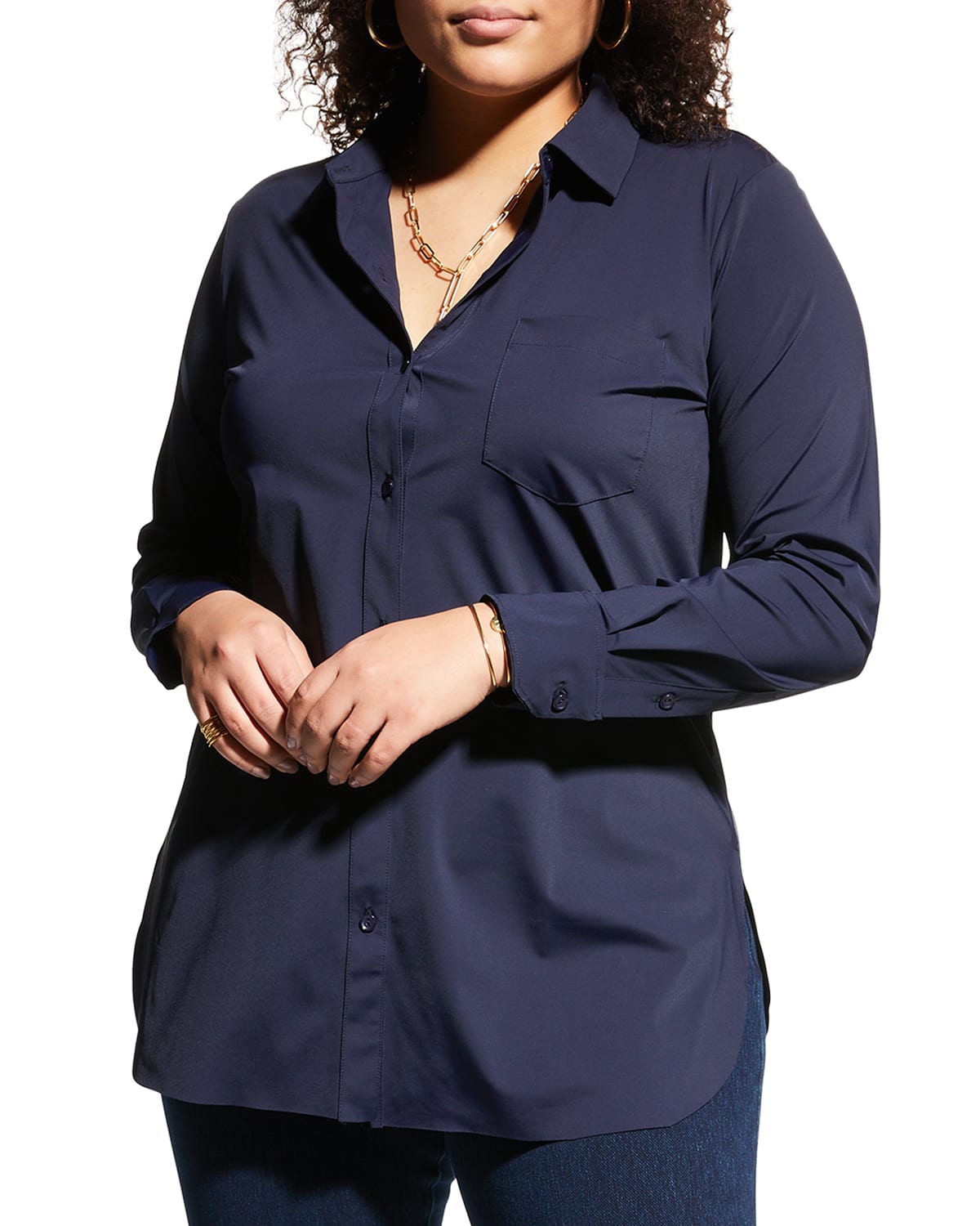 LYSSÉ PLUS SIZE SCHIFFER BUTTON-DOWN SHIRT,PROD239840021