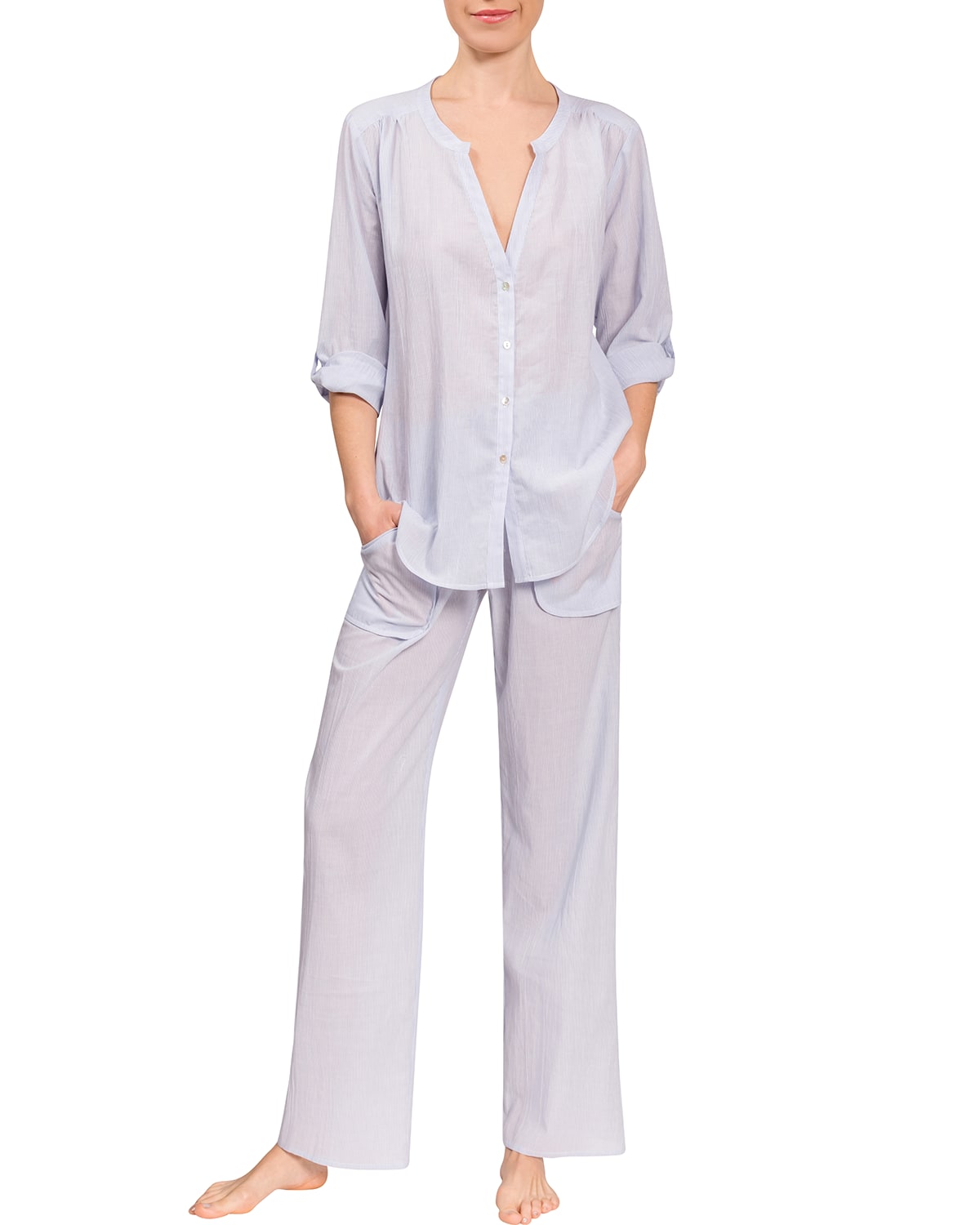 EVERYDAY RITUAL JAMIE SIMONE V-NECK LONG PAJAMA SET,PROD239910216