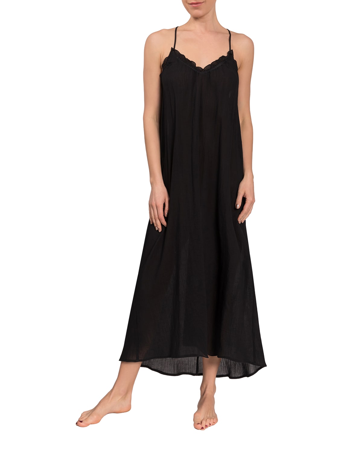 Everyday Ritual Grace Racerback High-low Nightgown In Black