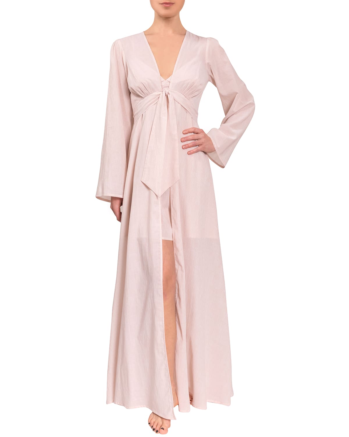 Everyday Ritual Diana Tie-front Long Cotton Robe In Wheat