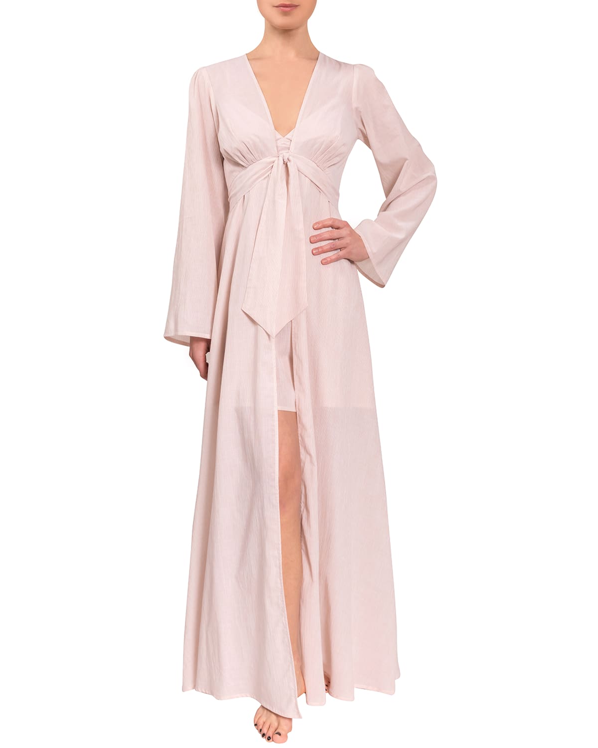 EVERYDAY RITUAL DIANA TIE-FRONT LONG COTTON ROBE,PROD239910207