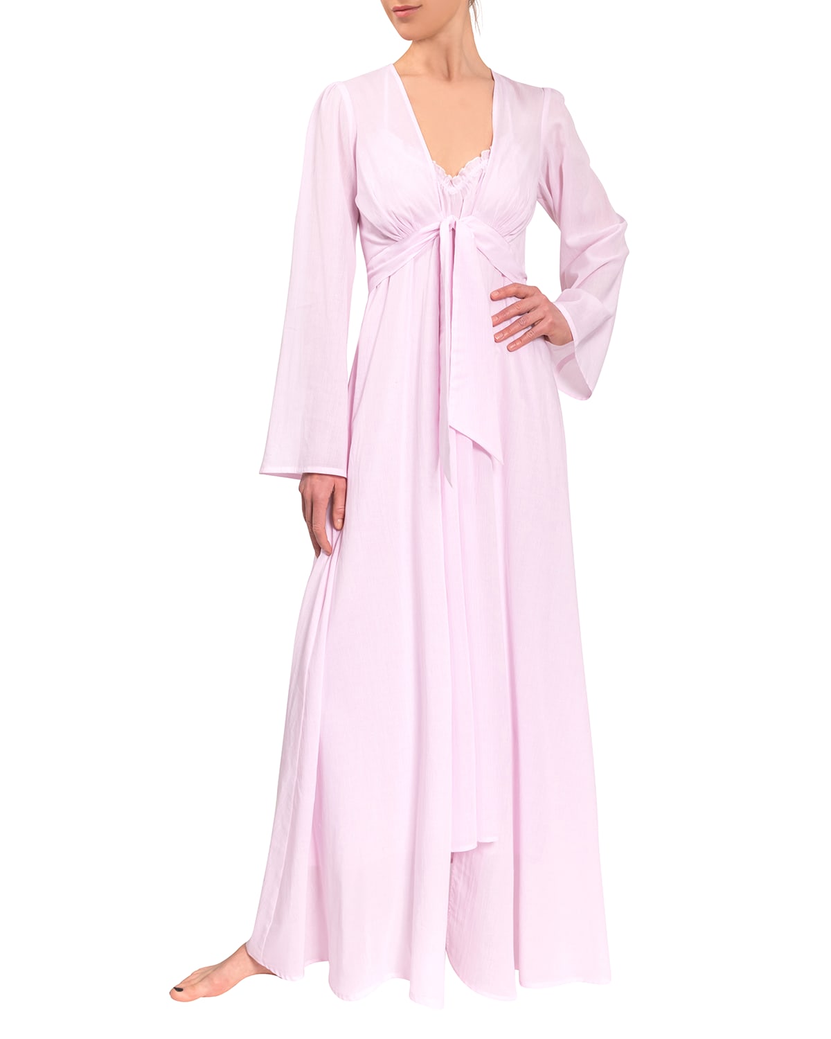 Shop Everyday Ritual Diana Tie-front Long Cotton Robe In Pink