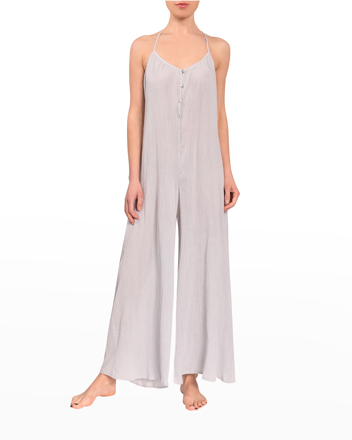 Everyday Ritual Kaitlyn Wide-leg Halter-neck Jumpsuit In Mist