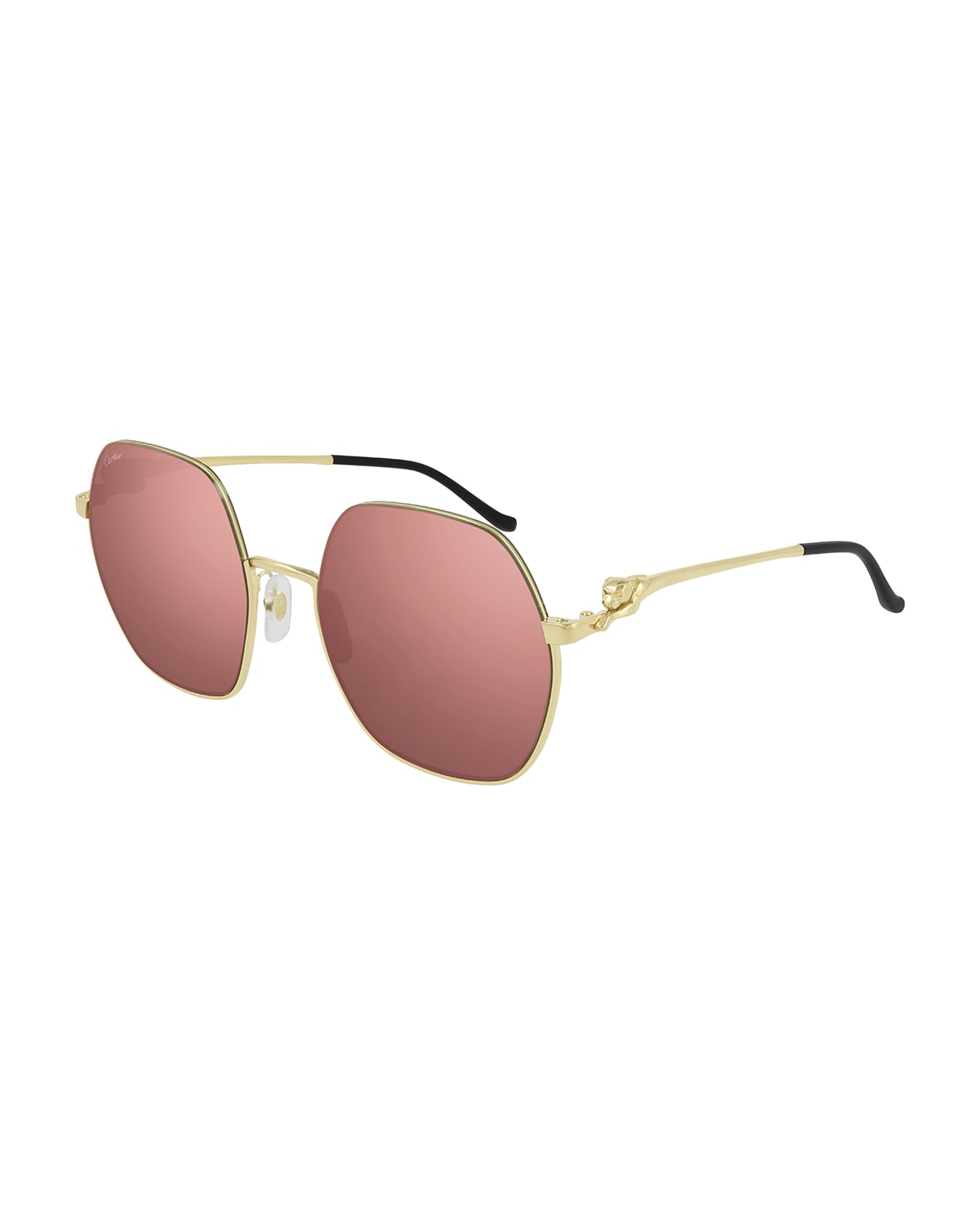 Cartier Oversized Round Metal Sunglasses In Pink / Gold