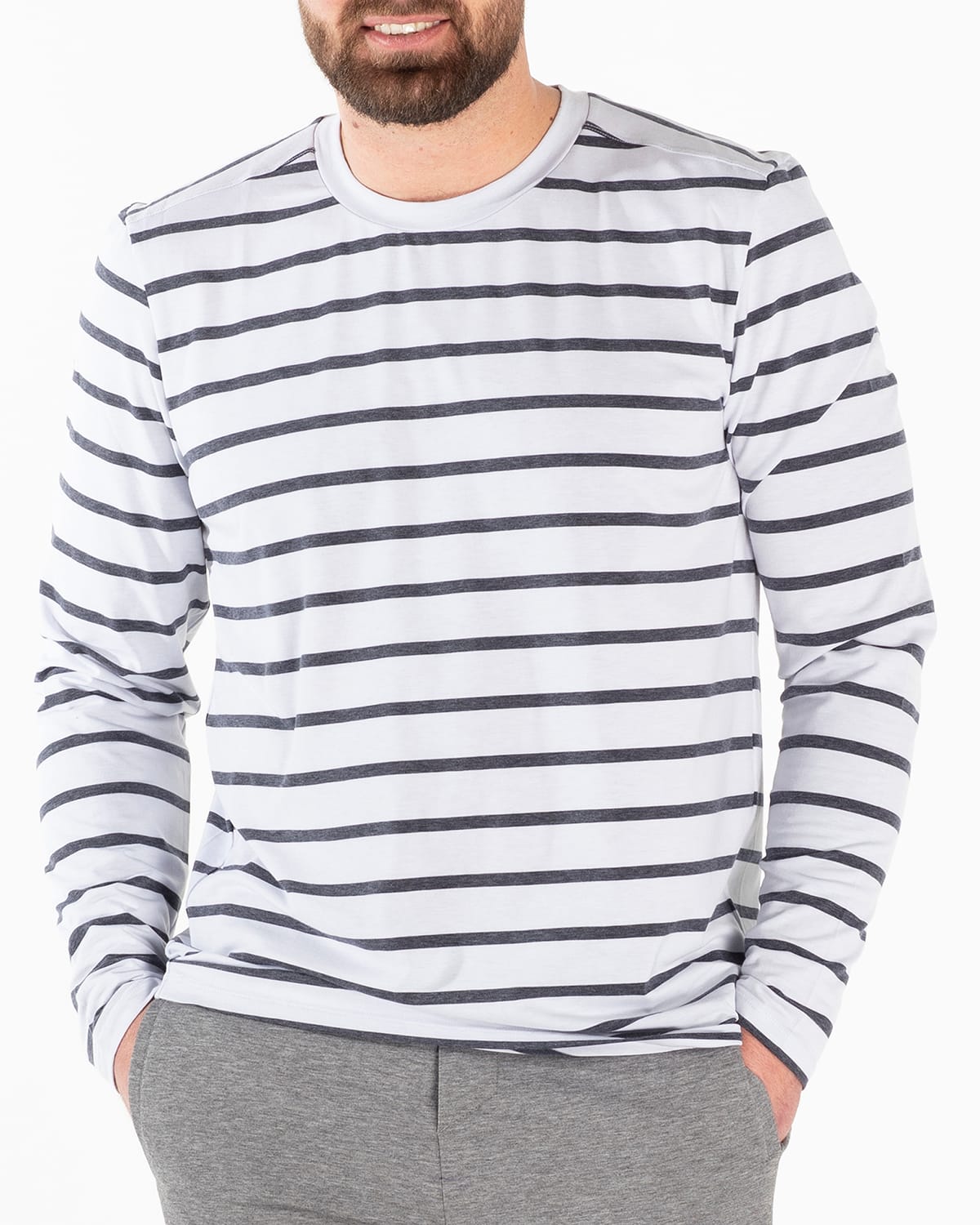 Shop Fisher + Baker Men's Mission Heathered Performance T-shirt In Heather Navy Stripe