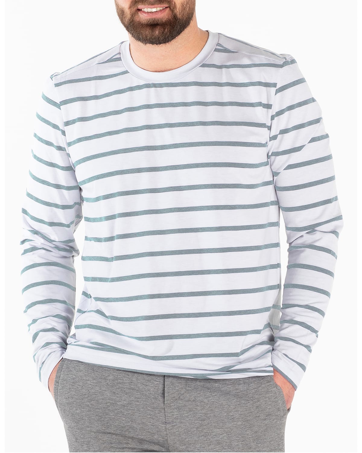Shop Fisher + Baker Men's Mission Heathered Performance T-shirt In Heather Stone Blue Stripe