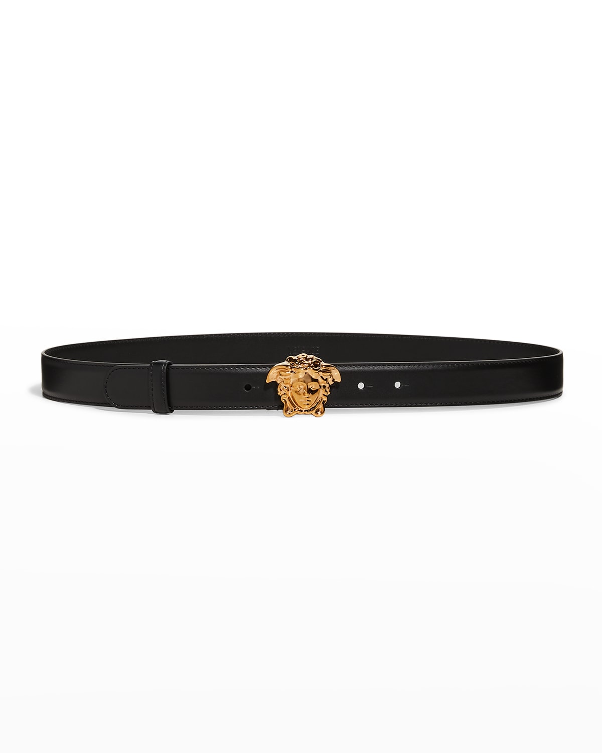 Versace La Medusa 20mm Leather Belt, Black In Black / Gold