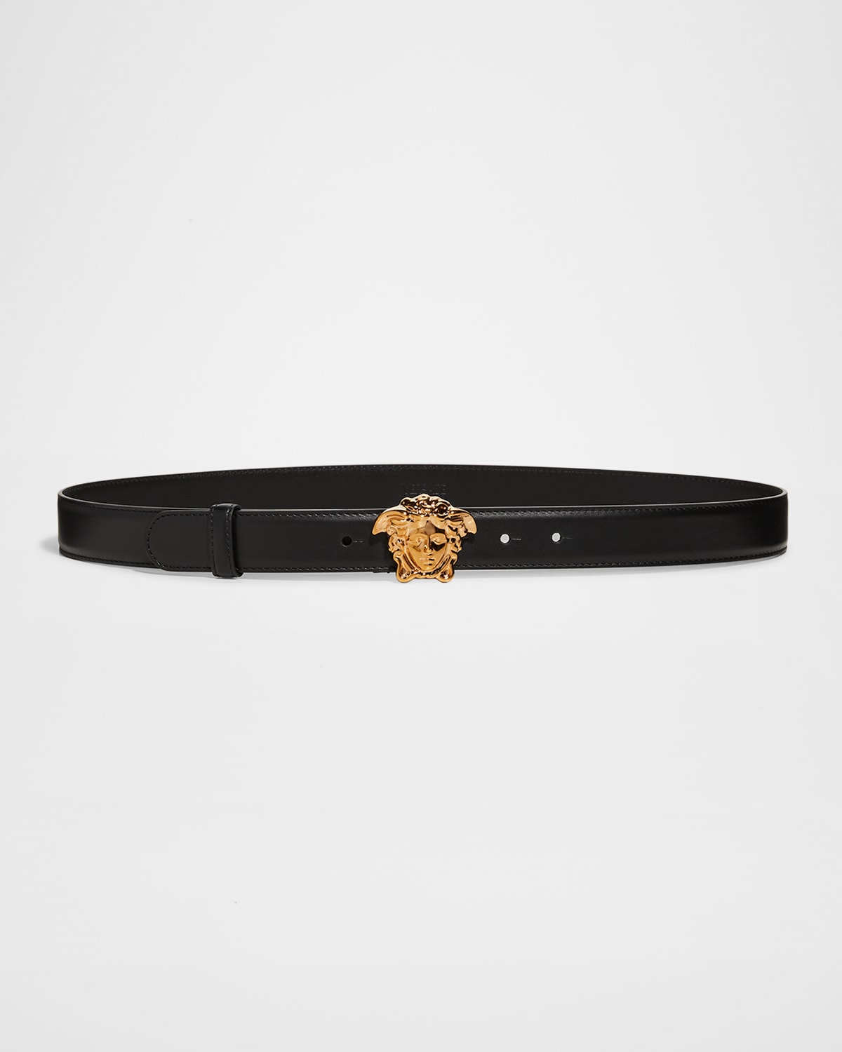 Versace La Medusa 20mm Leather Belt, Black In Black / Gold